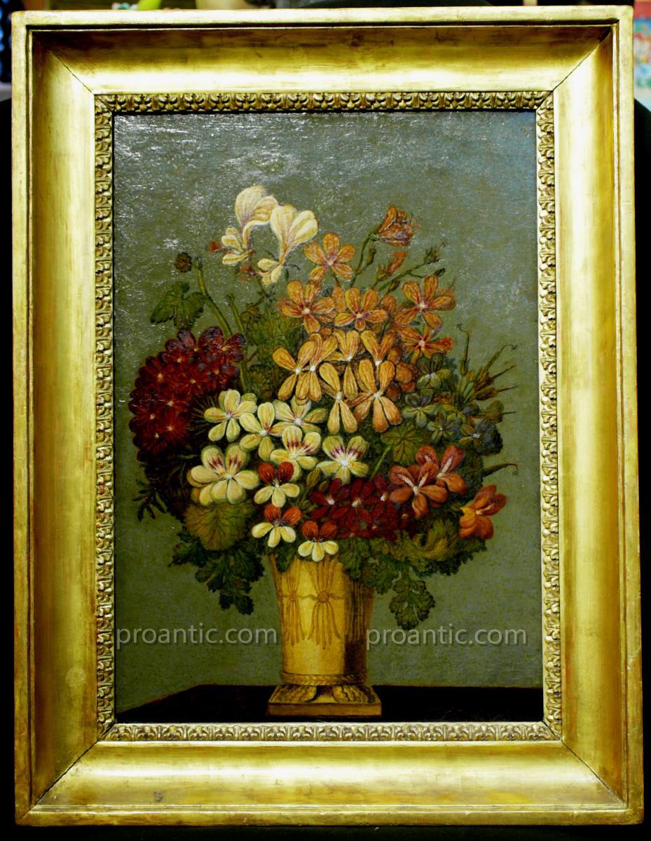 Ancienne Peinture A l'Huile 'vase De Fleurs'