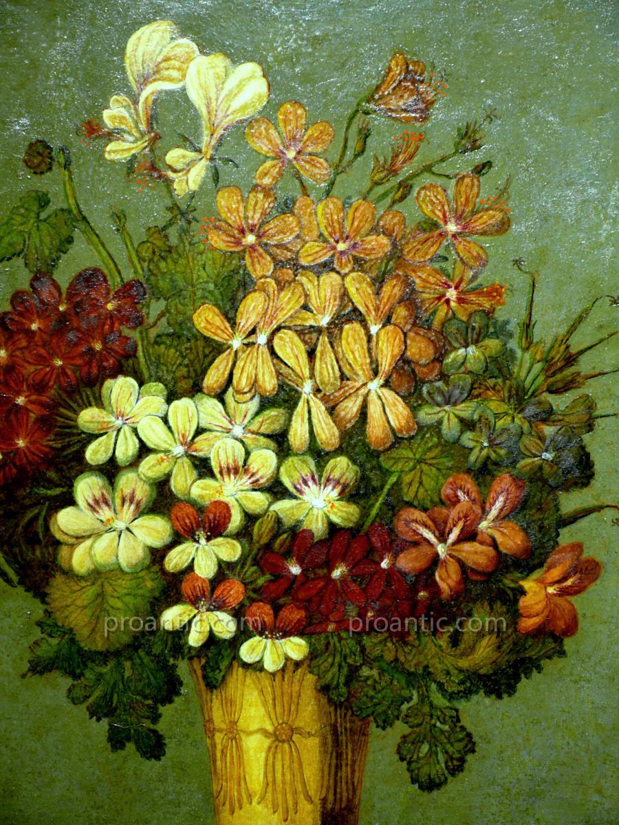 Ancienne Peinture A l'Huile 'vase De Fleurs'-photo-2