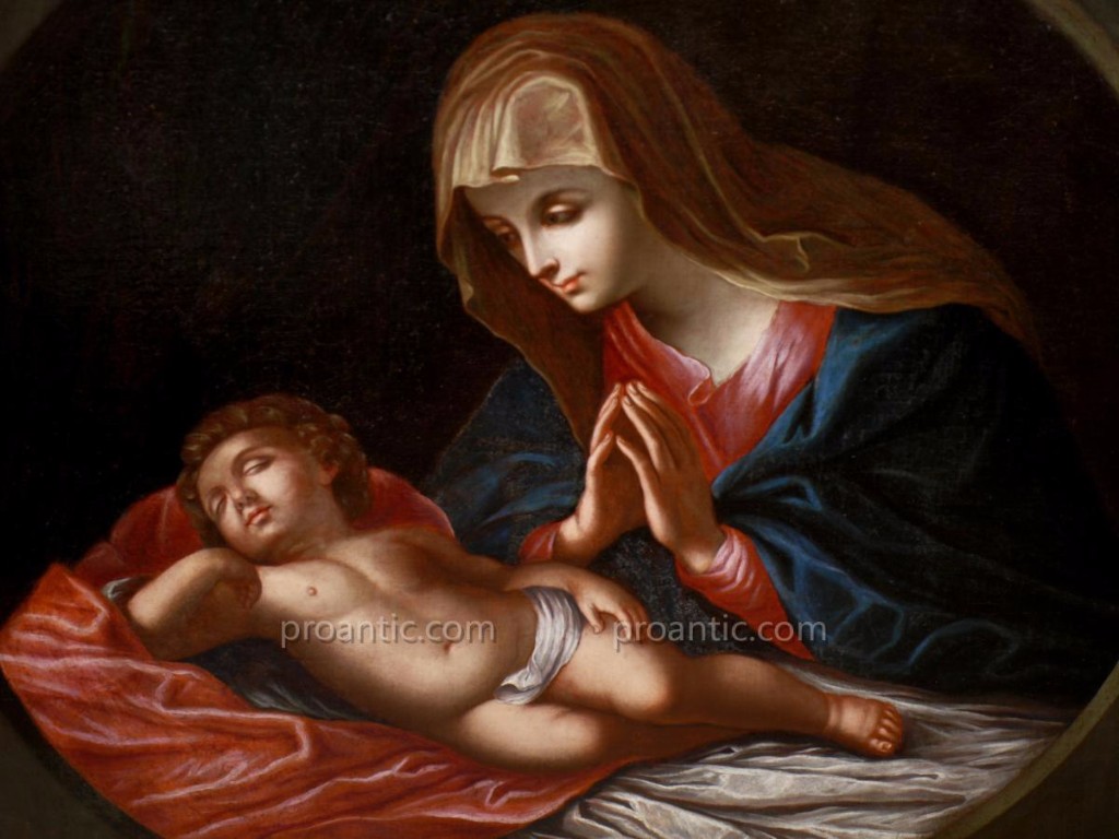 Peinture A l'Huile Sur Toile 'vierge Avec l'Enfant' (Guido Reni)-photo-2