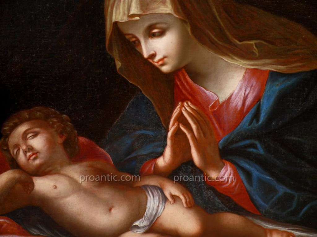 Peinture A l'Huile Sur Toile 'vierge Avec l'Enfant' (Guido Reni)-photo-3