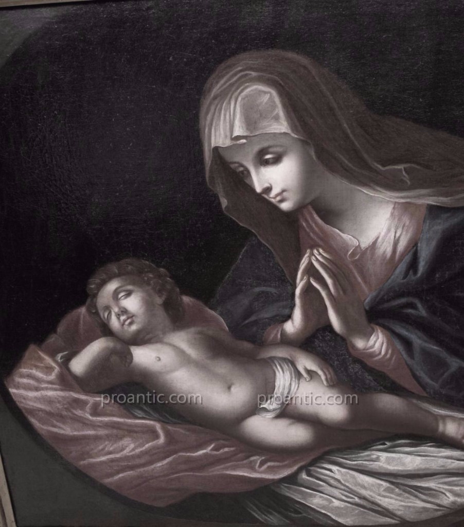Peinture A l'Huile Sur Toile 'vierge Avec l'Enfant' (Guido Reni)-photo-4