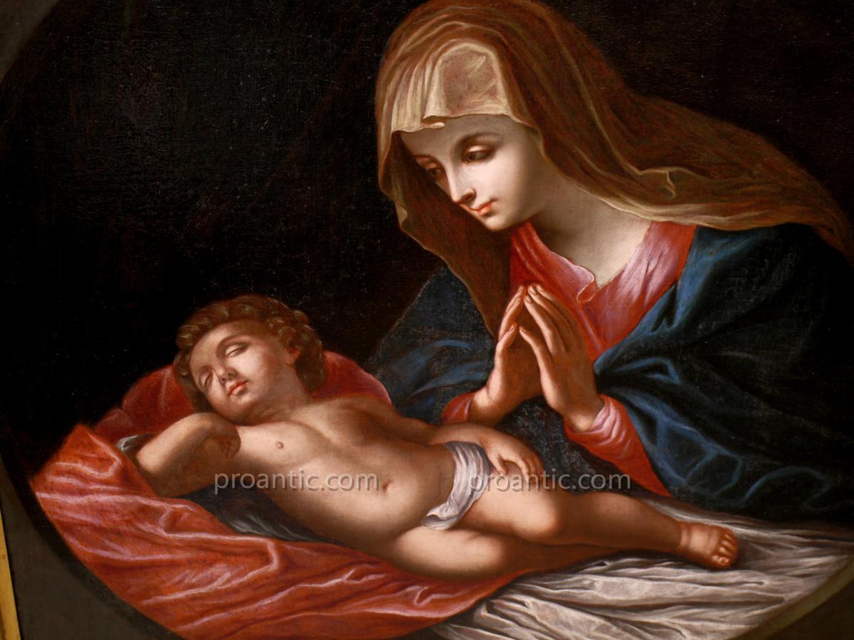 Peinture A l'Huile Sur Toile 'vierge Avec l'Enfant' (Guido Reni)-photo-1