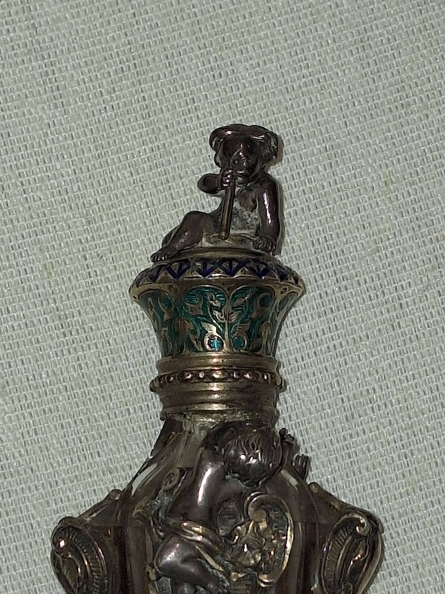 FLACONE PORTA PROFUMO IN ARGENTO, SMALTI, CRISTALLO-photo-2