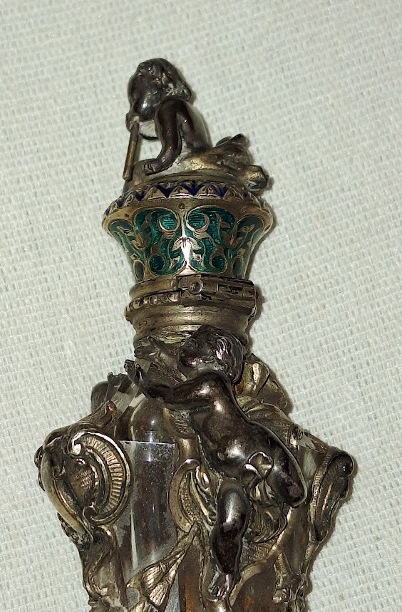 FLACONE PORTA PROFUMO IN ARGENTO, SMALTI, CRISTALLO-photo-3