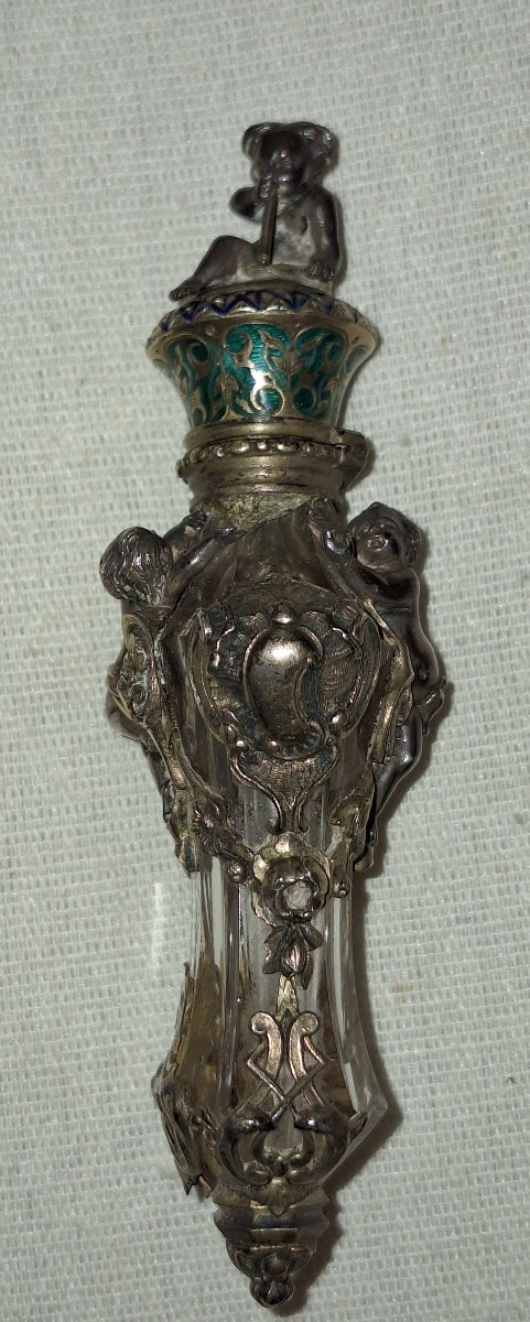 FLACONE PORTA PROFUMO IN ARGENTO, SMALTI, CRISTALLO-photo-4