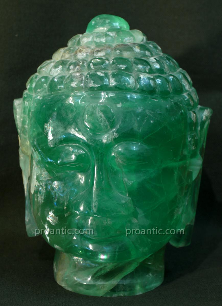 Rare, Grande  Tete De Bouddha Sculptee En Fluorite-photo-2