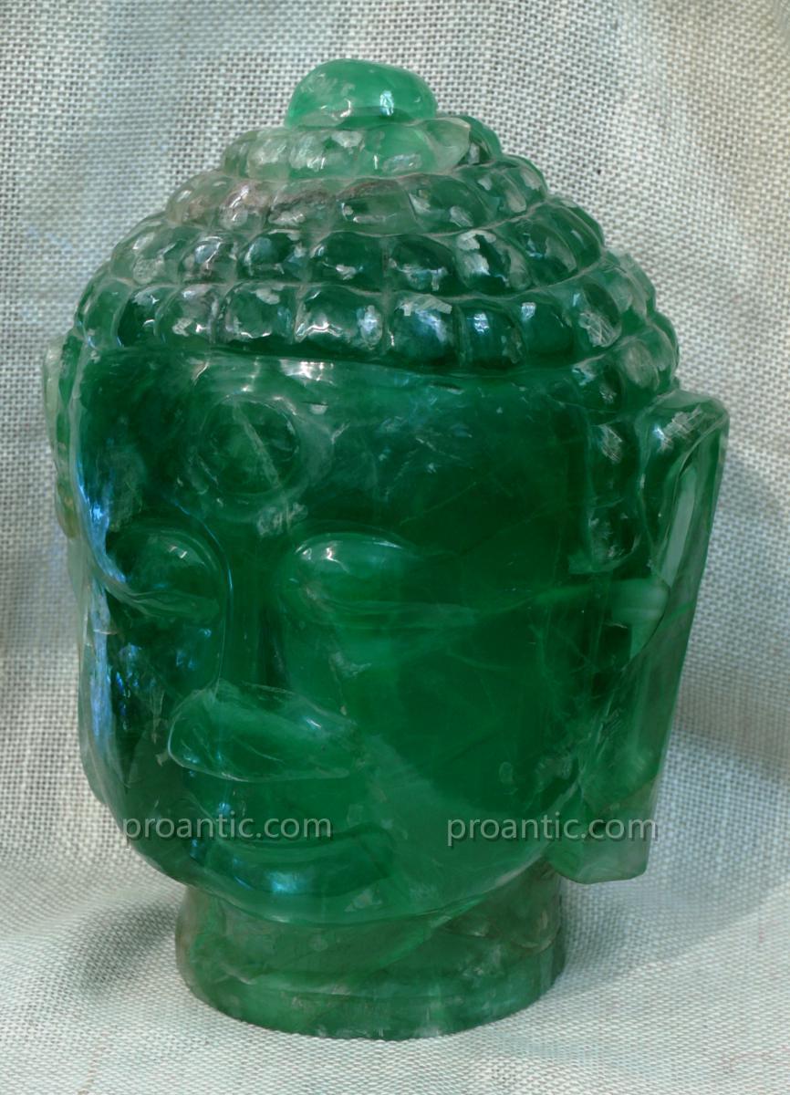 Rare, Grande  Tete De Bouddha Sculptee En Fluorite-photo-3