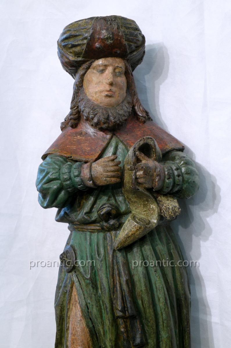 Statue XV° En Noyer Peint  'profete'-photo-3