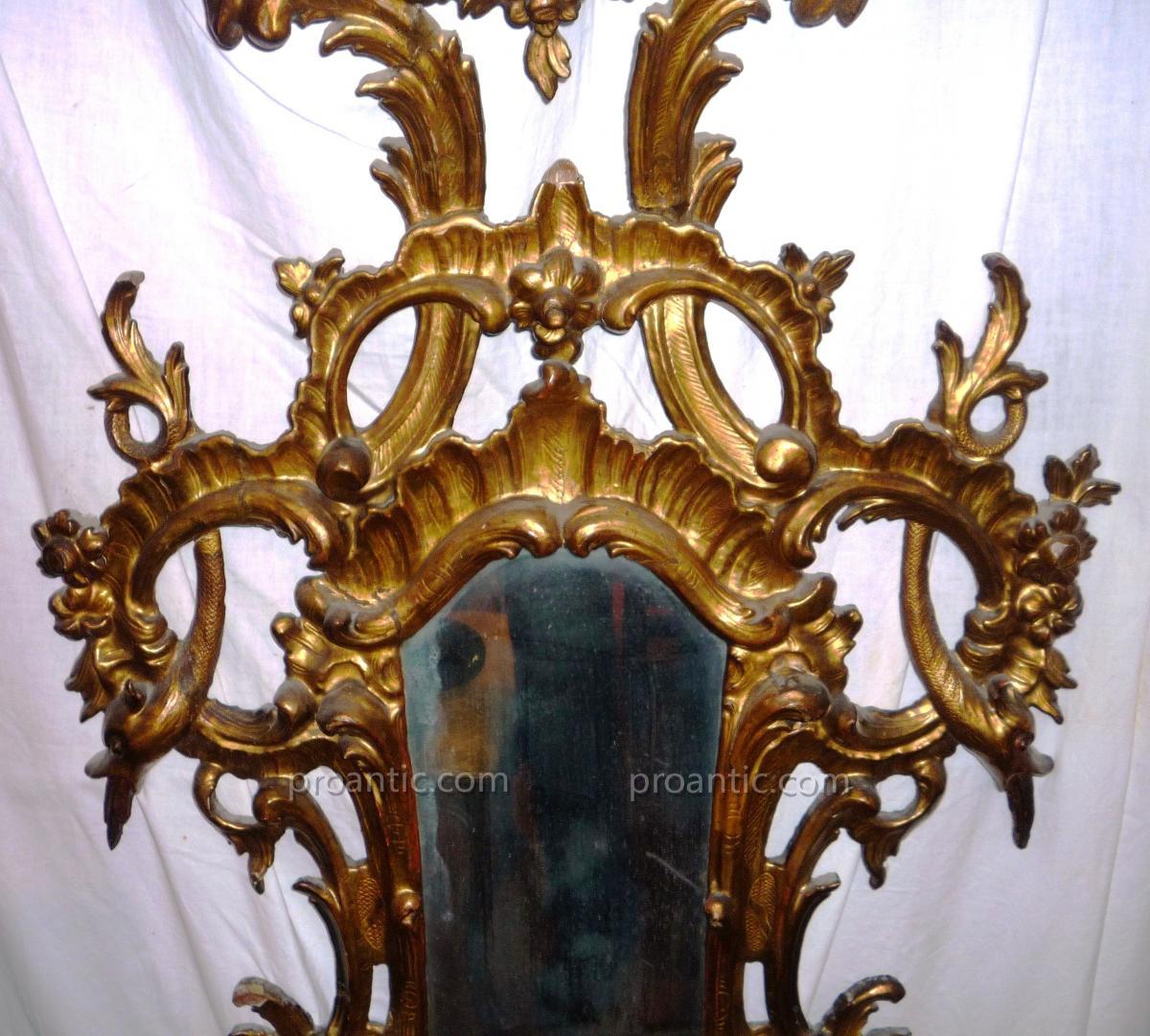 IMPORTANTE COPPIA DI SPECCHIERE ITALIANE IN LEGNO DORATO XVIII° SECOLO-photo-3