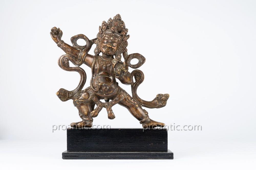 Mahakala En Bronze Encruste' De Cuivre Et Argent