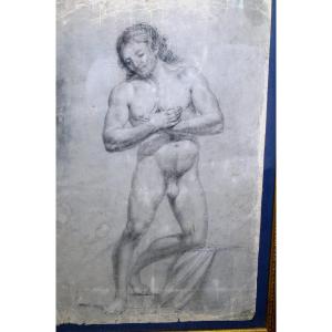 Bel disegno rinascimentale 'uomo nudo inginocchiato'