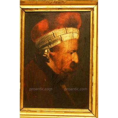 Peinture Sur Bois 'portrait d'Un Homme Oriental Avec Chapeau' W. DIETRICH