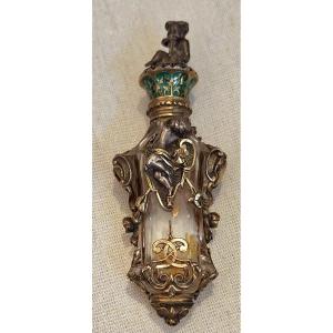FLACONE PORTA PROFUMO IN ARGENTO, SMALTI, CRISTALLO