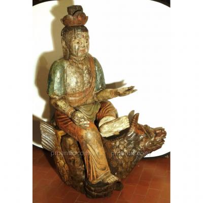 CINA, GRANDE BUDDA   IN LEGNO POCICROMO