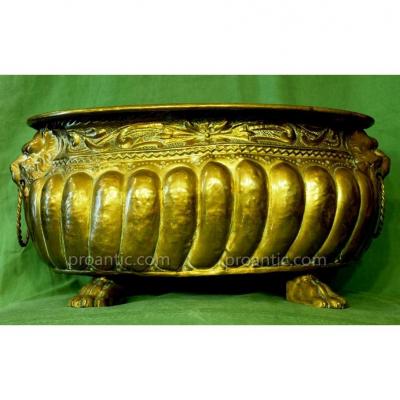 Belle Jardiniere Ovale En Laiton Dore'