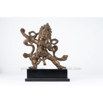 Mahakala En Bronze Encruste' De Cuivre Et Argent