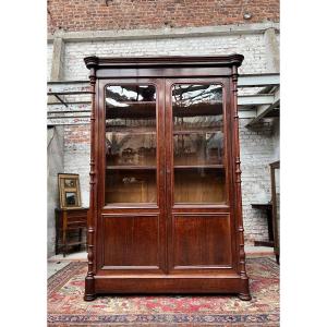 Large Library In Speckled Mahogany From The Napoleon III Period XIX Eme Century