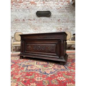 Chest In Carved Natural Wood From The XVIII Eme Century