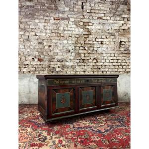 Wedding Chest Painted In Fir From The XVIII Eme Century