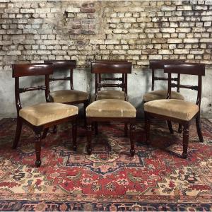 Suite Of Six Mahogany Chairs From The 19th Century Restoration Period