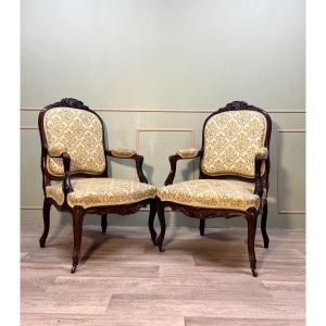 Pair Of Armchairs With Flat Backs In Regency Style 19th Century 