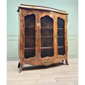 Bookcase Three Doors In Louis XV Style Marquetry XIX Eme Century