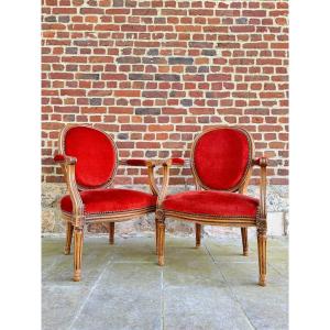 Pair Of Louis XVI Style Medallion Armchairs XIX Eme Century 