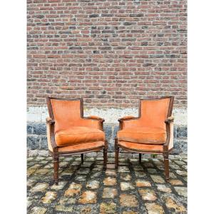 Pair Of Bergères Trapeze Backrest In Walnut Louis XVI XVIII Eme Century 
