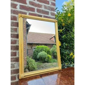 Louis XVI Style Rectangular Mirror In Wood And Golden Stucco