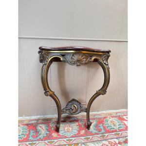 Console Table In Lacquered And Gilded Wood, Louis XV Style, 19th Century 