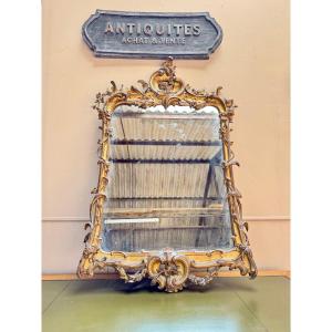 Louis XV Period Wooden And Gilded Stucco Mirror, 18th Century