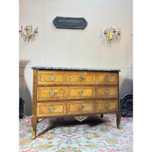 18th Century Transitional Period Marquetry Chest Of Drawers 