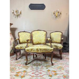 Mercier Brothers Set Of Three Louis 19th-century Style Walnut Armchairs 
