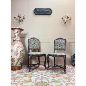 Armand Henry Pair Of Regency Period Stamped Natural Wood Chairs, 18th Century