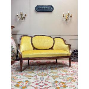 Louis XVI Style 19th Century Bench/sofa In Natural Wood 