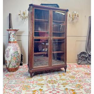 Louis XVI Style Mottled Mahogany Bookcase And Display Cabinet, 19th Century 