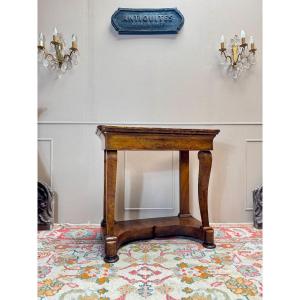 Louis Philippe Period Flamed Walnut Console Table, 19th Century 