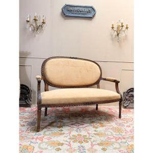 Louis XVI Style Natural Wood Bench Seat