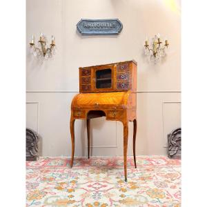 Louis XV Style Marquetry Cylinder Desk XIX Eme Siècle