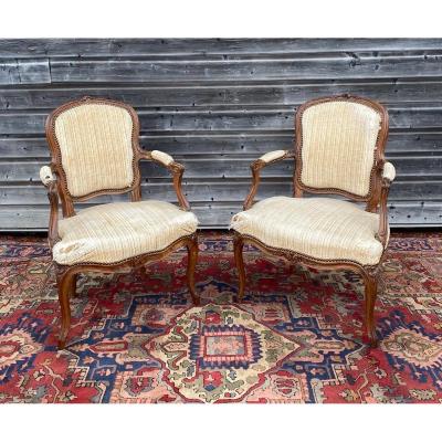 Nt Porrot Pair Of Armchairs In Natural Wood Louis XV XVIII Eme Century