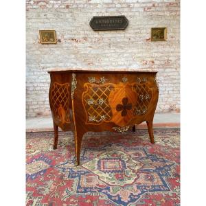 Chest Of Drawers Stamped In Louis XV Style Marquetry