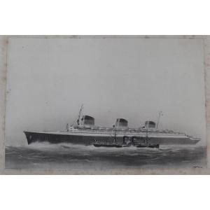 Albert Sebille - Original Drawing - Le Normandie - Steamboat Circa 1930
