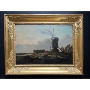 Ecole Hollandaise - Huile Sur Panneau XVIIIème - Moulin Hollandais - Pays-Bas