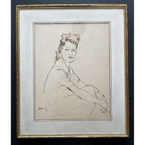 René Bouché - Ink And Watercolor - Portrait Of Katharine Hepburn - 1939