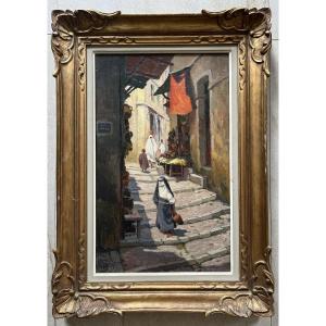 Orientalist Oil On Canvas - Signed Huguet Numa - Algiers - Arab Quarter Of Casbah