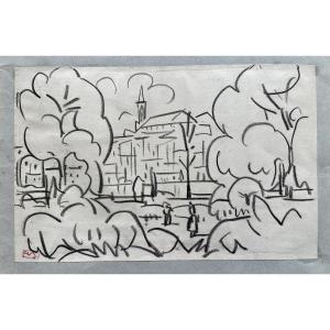 Adolphe Beaufrere - Black Pencil Drawing - Landscape