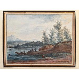 Louis Belanger - Watercolor And Gouache - Landscape - Signed And Dated 1767