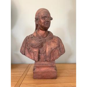 18th Century Terracotta Bust Representative Préville - French Comedy - Lucas De Montigny