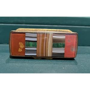 19th Century Snuff Box In Stone Marquetry - Malachite - Agate - Jasper - Restoration Period