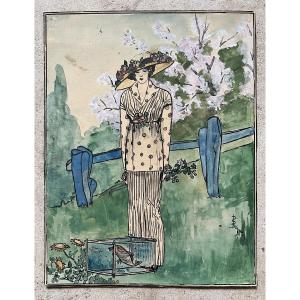 Original Watercolor - Illustration Project - Japanese Art Deco - Paul Durand Dégranges